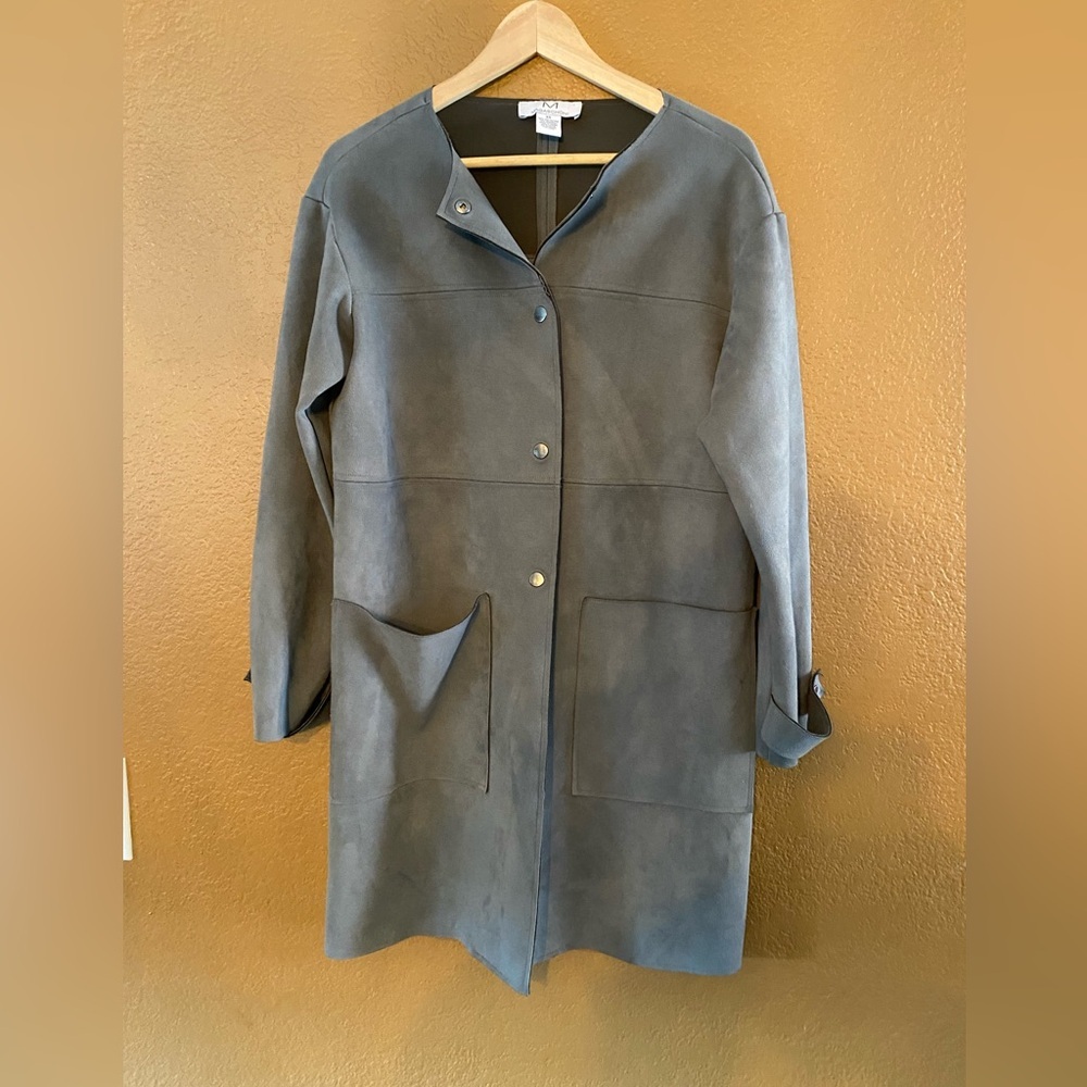 Magaschoni Women’s XS GRAY Faux Suede Trench Coat Oversized Casual Duster